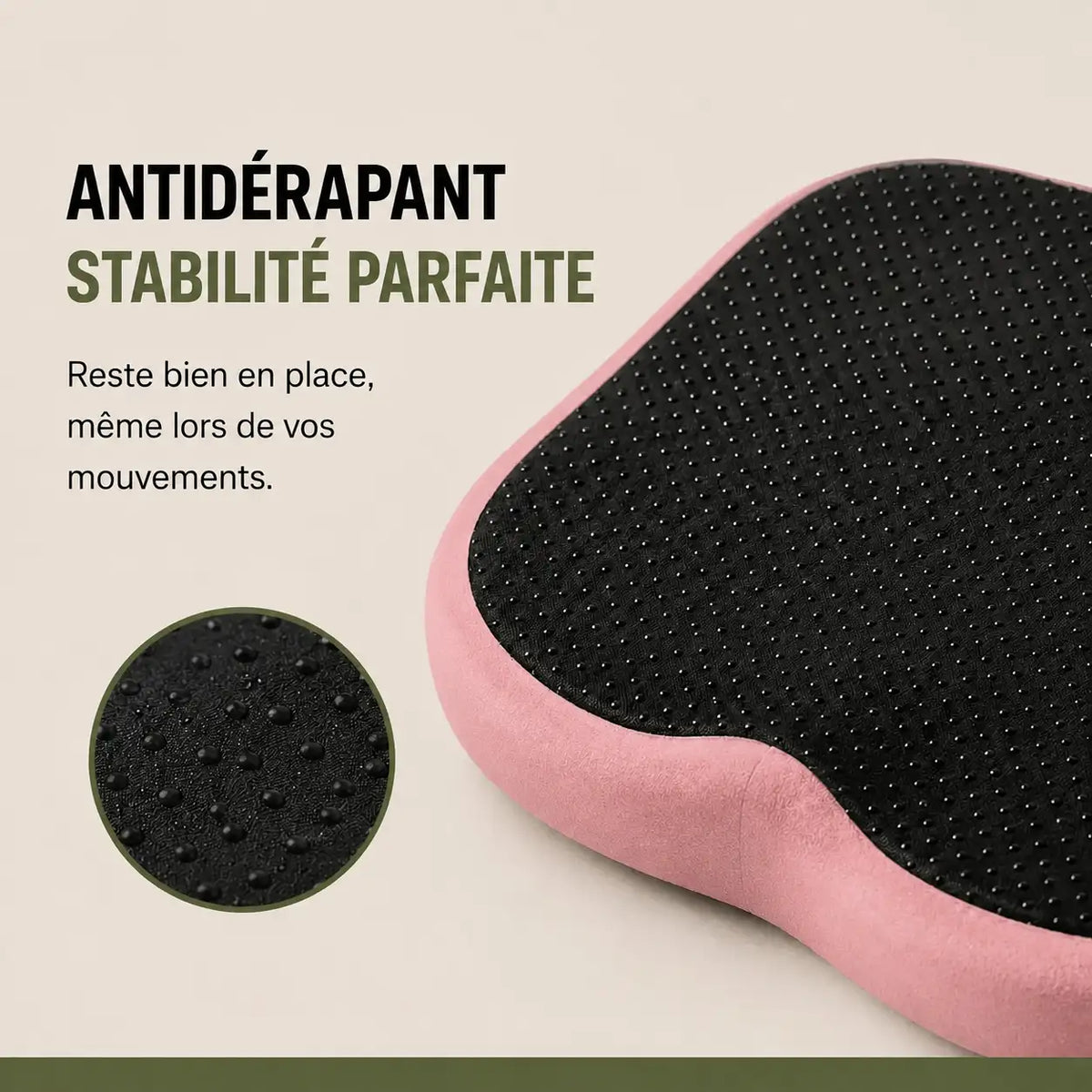 Coussin assise lecture rose base antidérapante visible