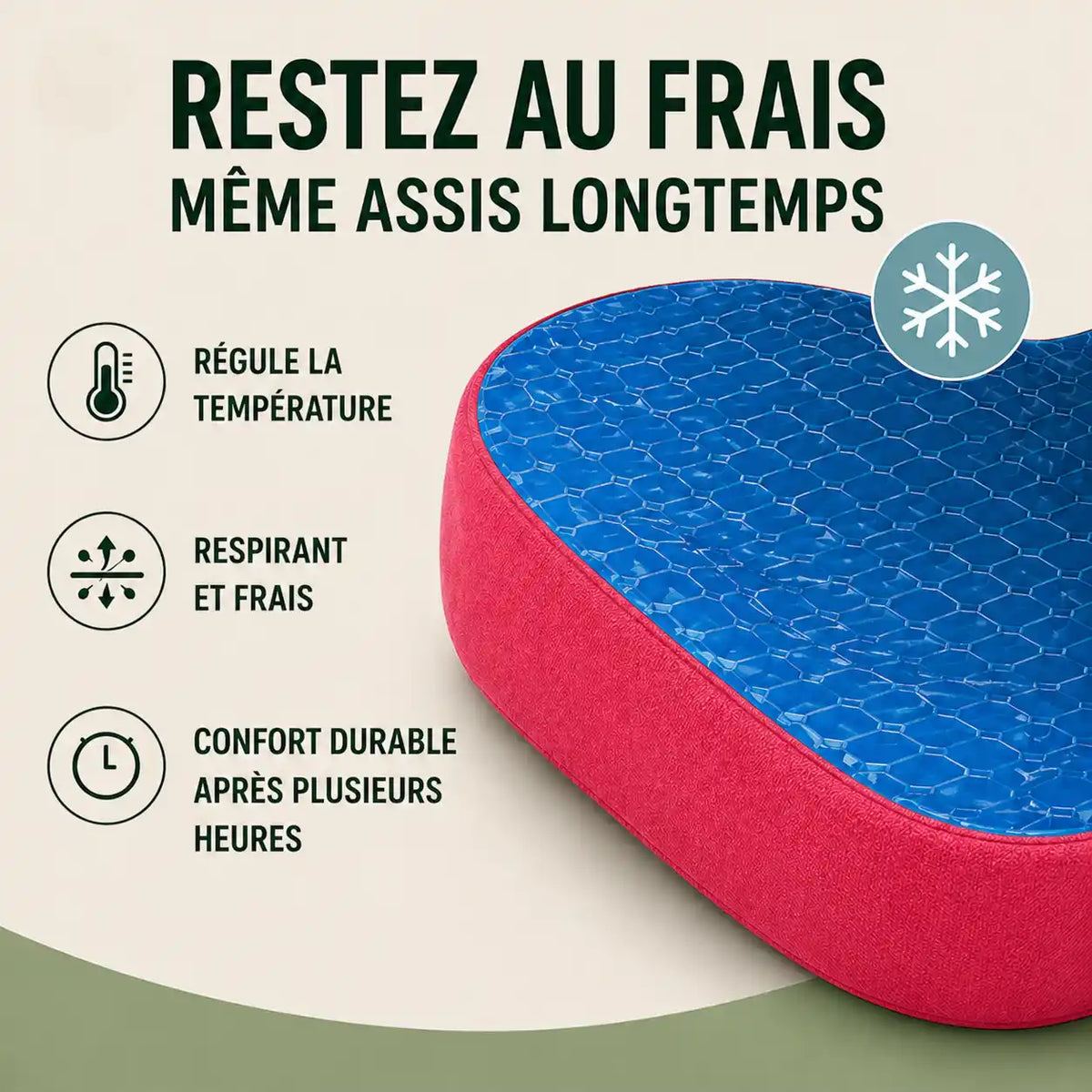 Coussin bureau respirant rose surface rafraîchissante visible