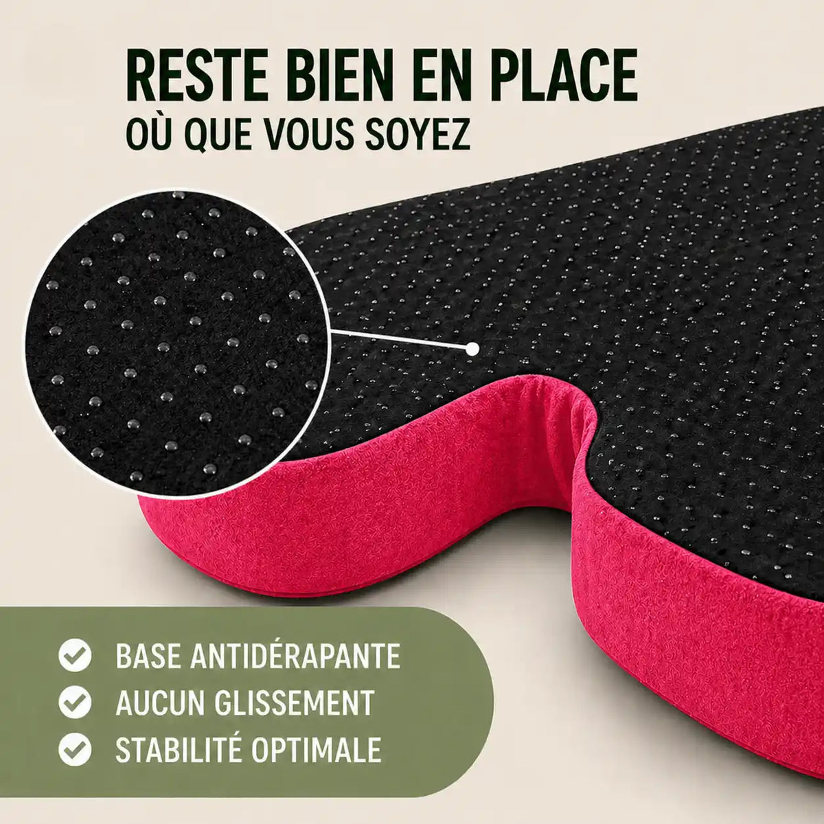 Coussin bureau respirant rose base antidérapante visible