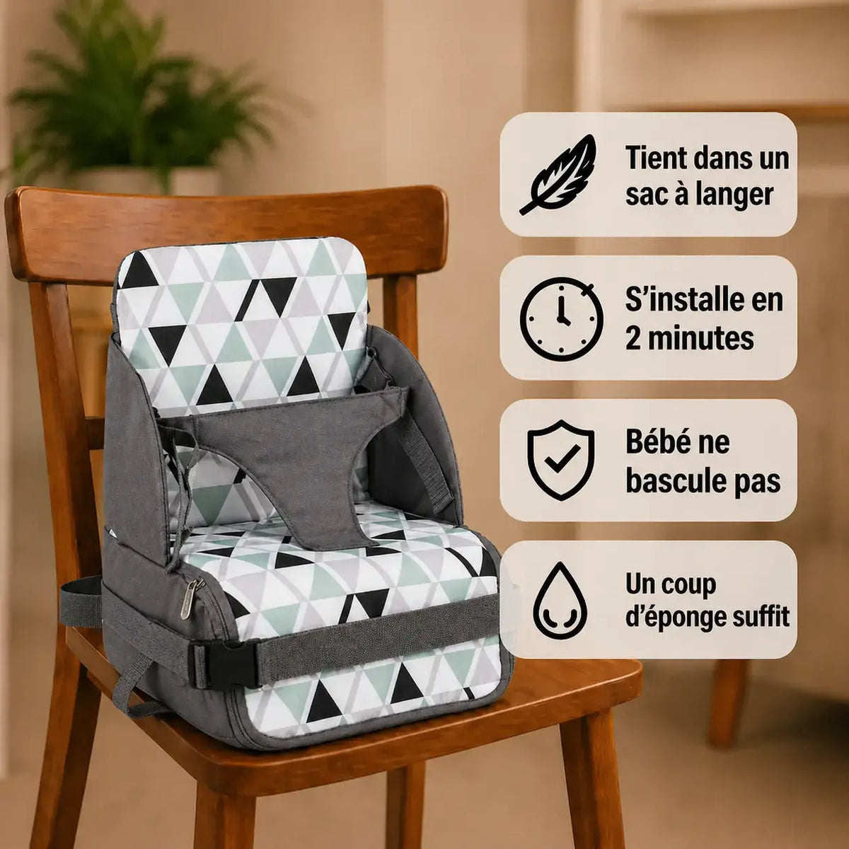Rehausseur chaise boucle sécurité sangles de fixation visibles