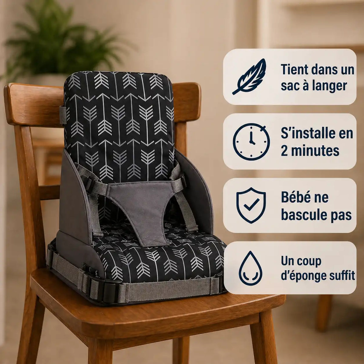 Rehausseur bébé flèche noir détail du format