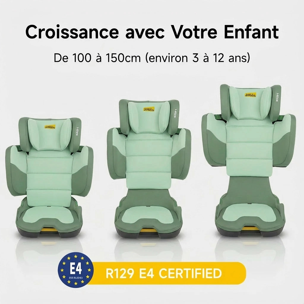 Rehausseur de Siège Auto avec Dossier Haut Vert (100–150 cm) avec dossier visible