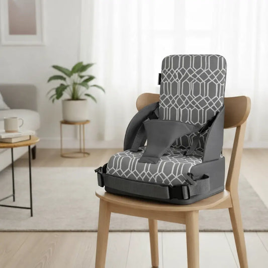 Chaise Rehausseur Bébé à Motif Grille Grise