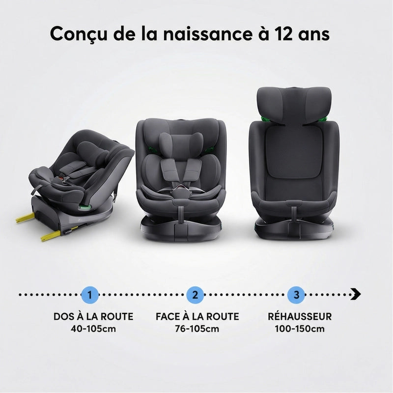 Siège auto pivotant i-Size noir avec dossier visible vue 2