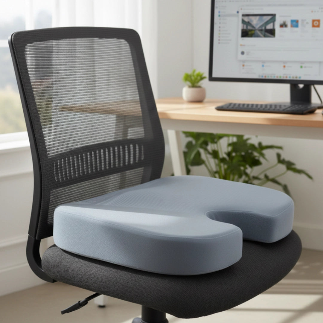 Coussin Rehausseur Adulte Gris Sur Chaise Bureau