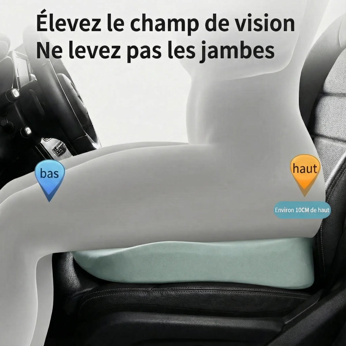 Coussin siège voiture vert détail du format