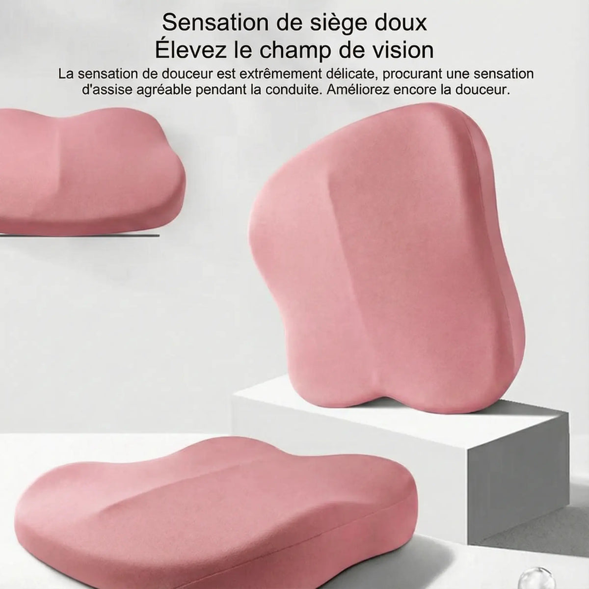 Coussin rehausseur auto rose détail du format