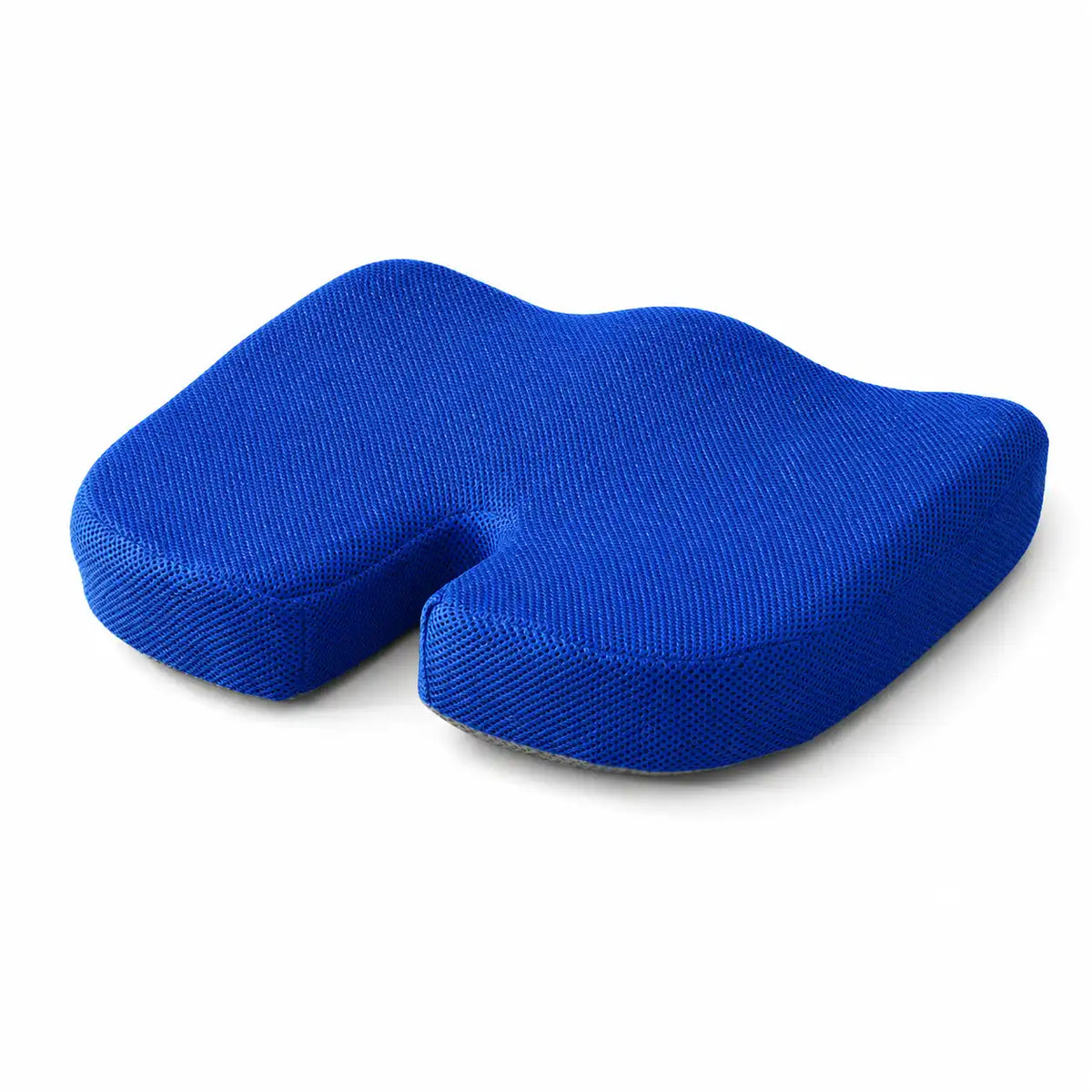 Coussin forme U coccyx bleu sur fond blanc