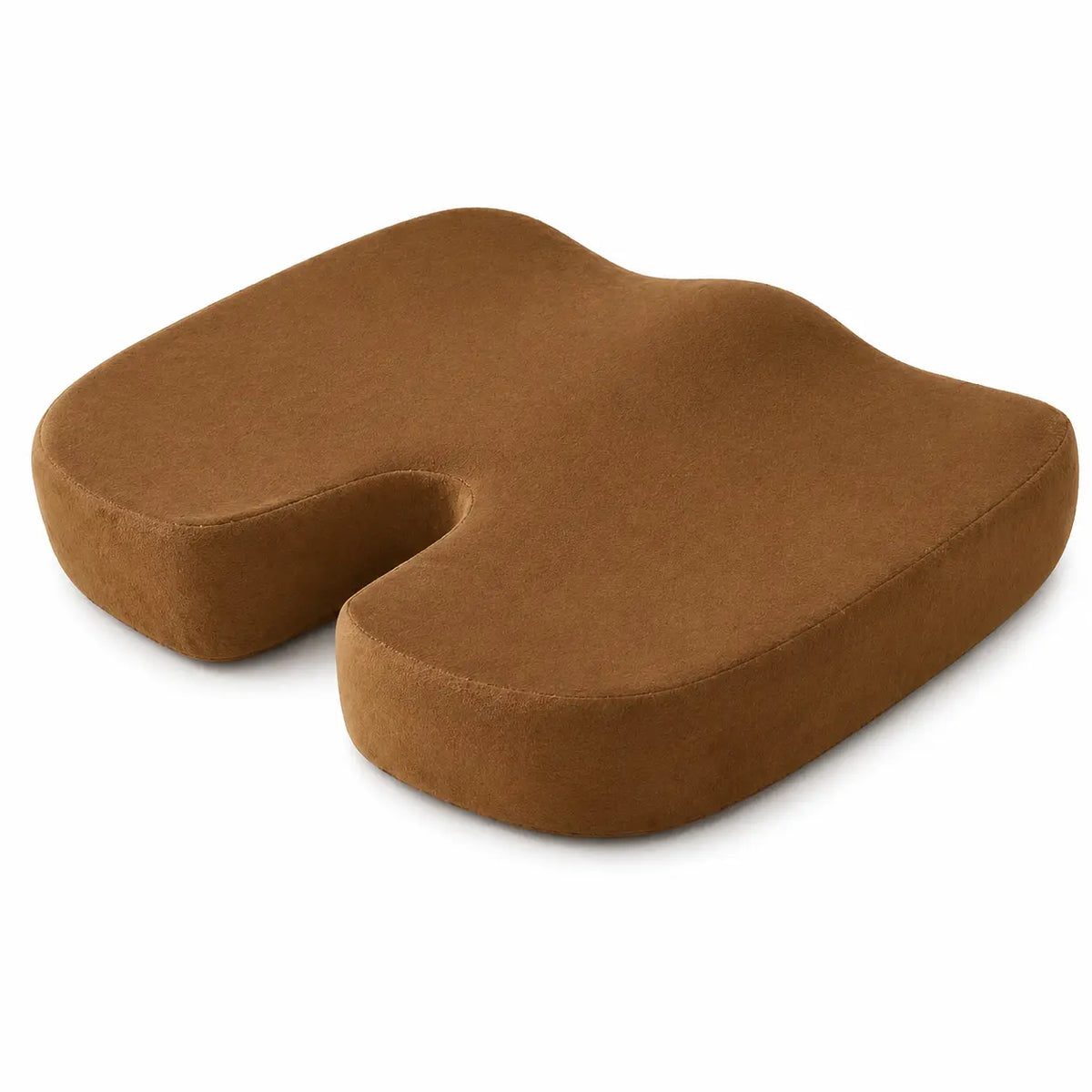 Coussin mémoire antidérapant marron sur fond blanc