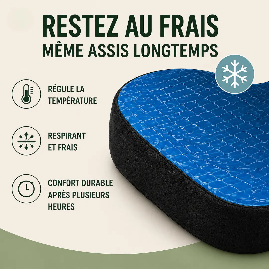 Coussin bureau gel rafraîchissant noir surface rafraîchissante visible