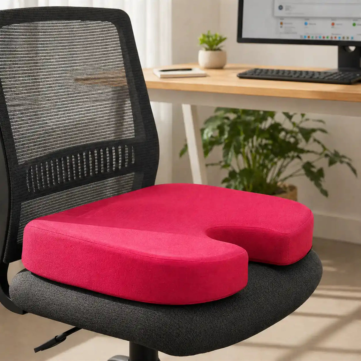 Coussin bureau respirant rose mise en situation d'usage