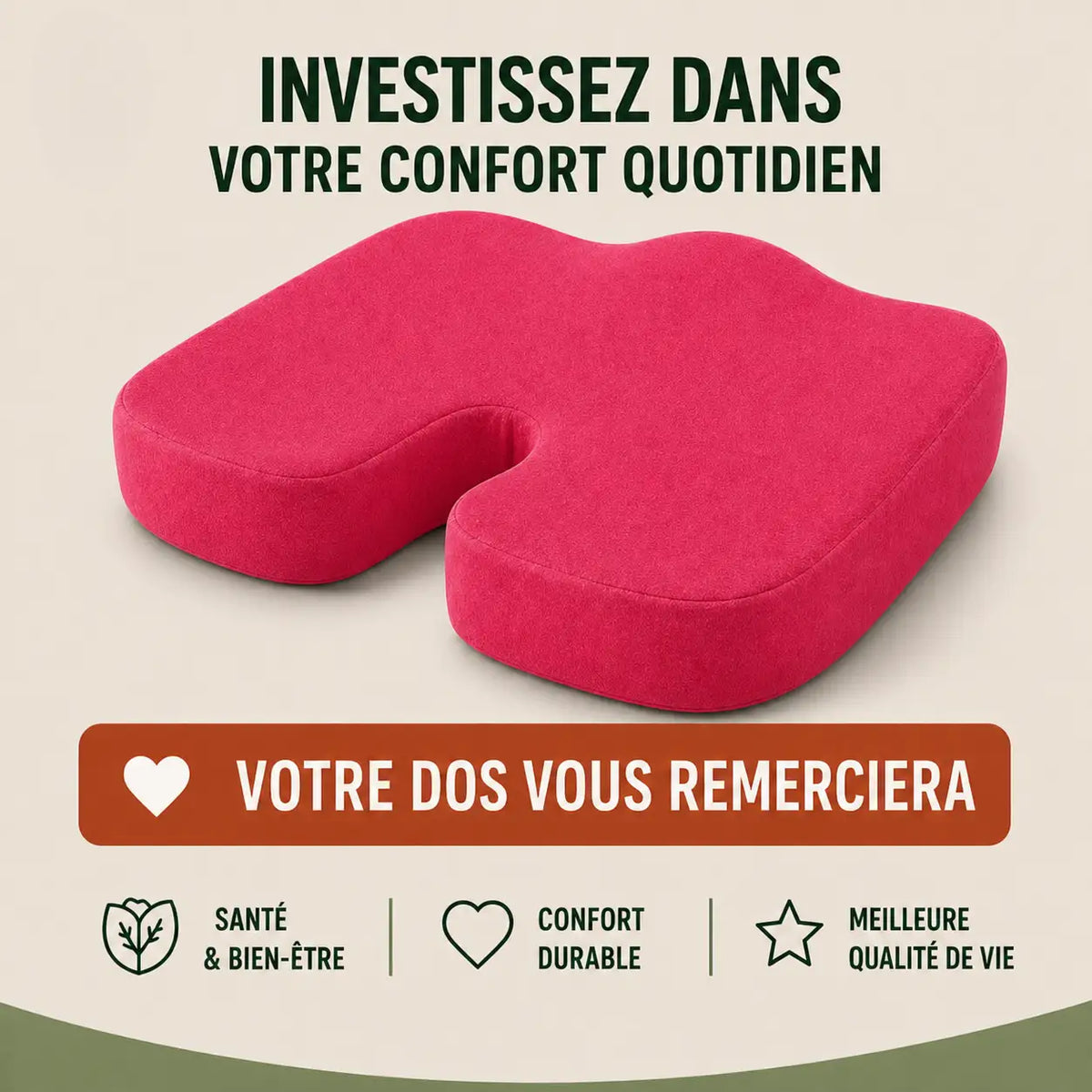 Coussin bureau respirant rose vue secondaire