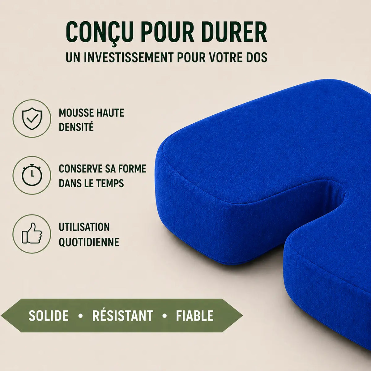 Coussin forme U coccyx bleu détail de la finition