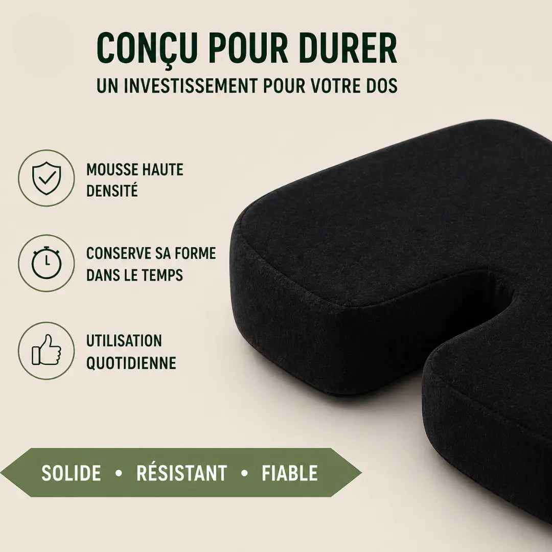 Coussin bureau gel rafraîchissant noir détail de la finition