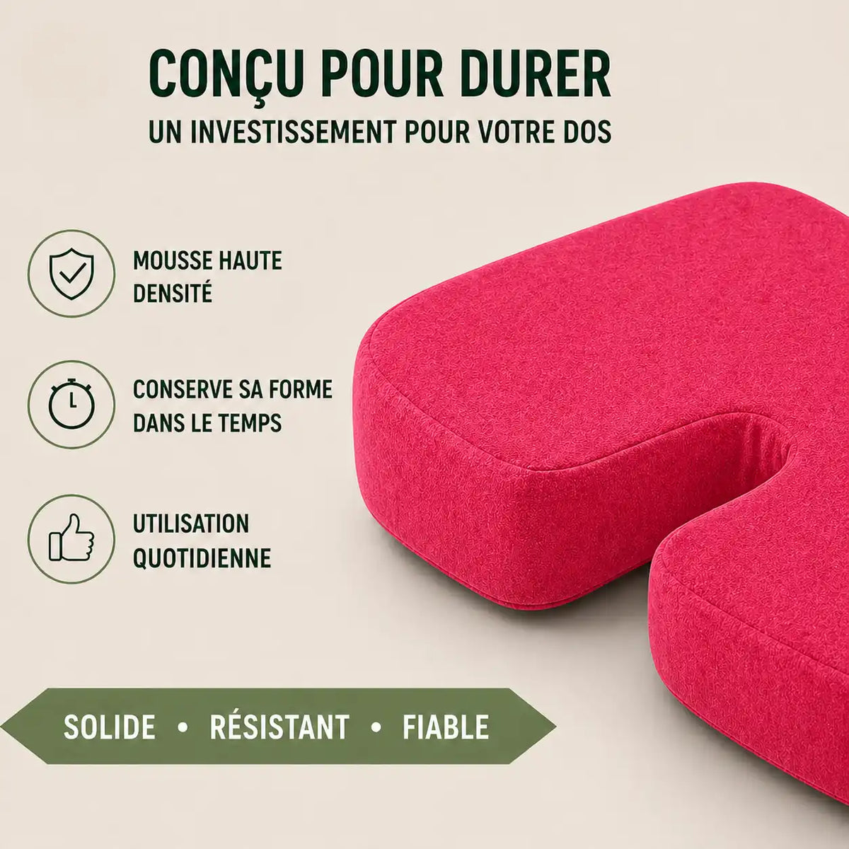 Coussin bureau respirant rose détail de la finition