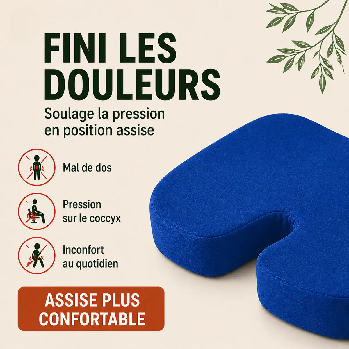Coussin forme U coccyx bleu illustration du soutien d'assise