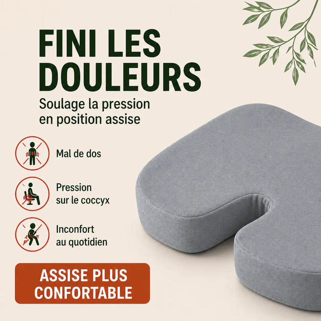 Coussin coccyx mémoire de forme gris illustration du soutien d'assise