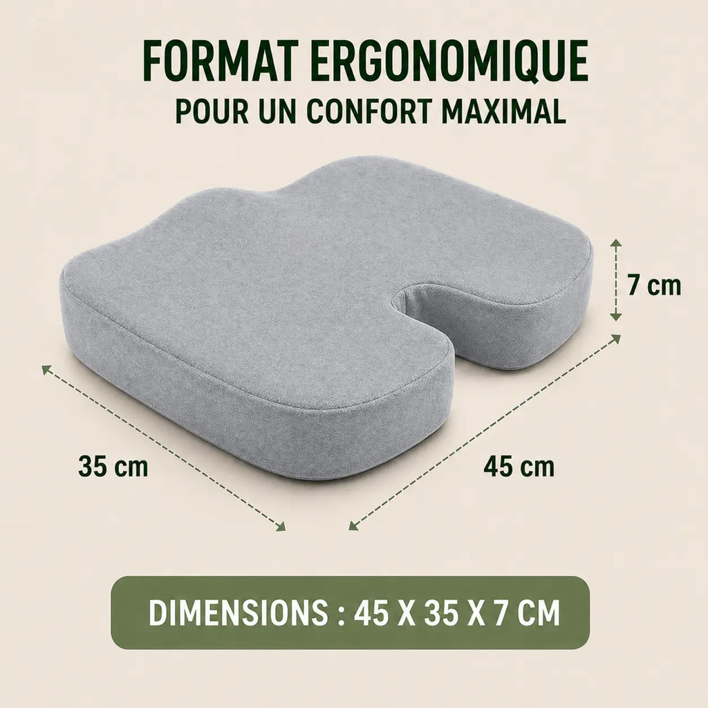 Coussin coccyx mémoire de forme gris forme ergonomique visible vue 2