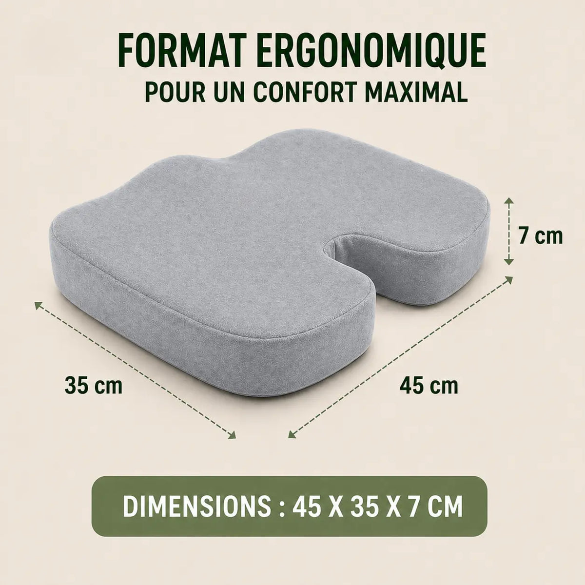 Coussin coccyx mémoire de forme gris forme ergonomique visible vue 2