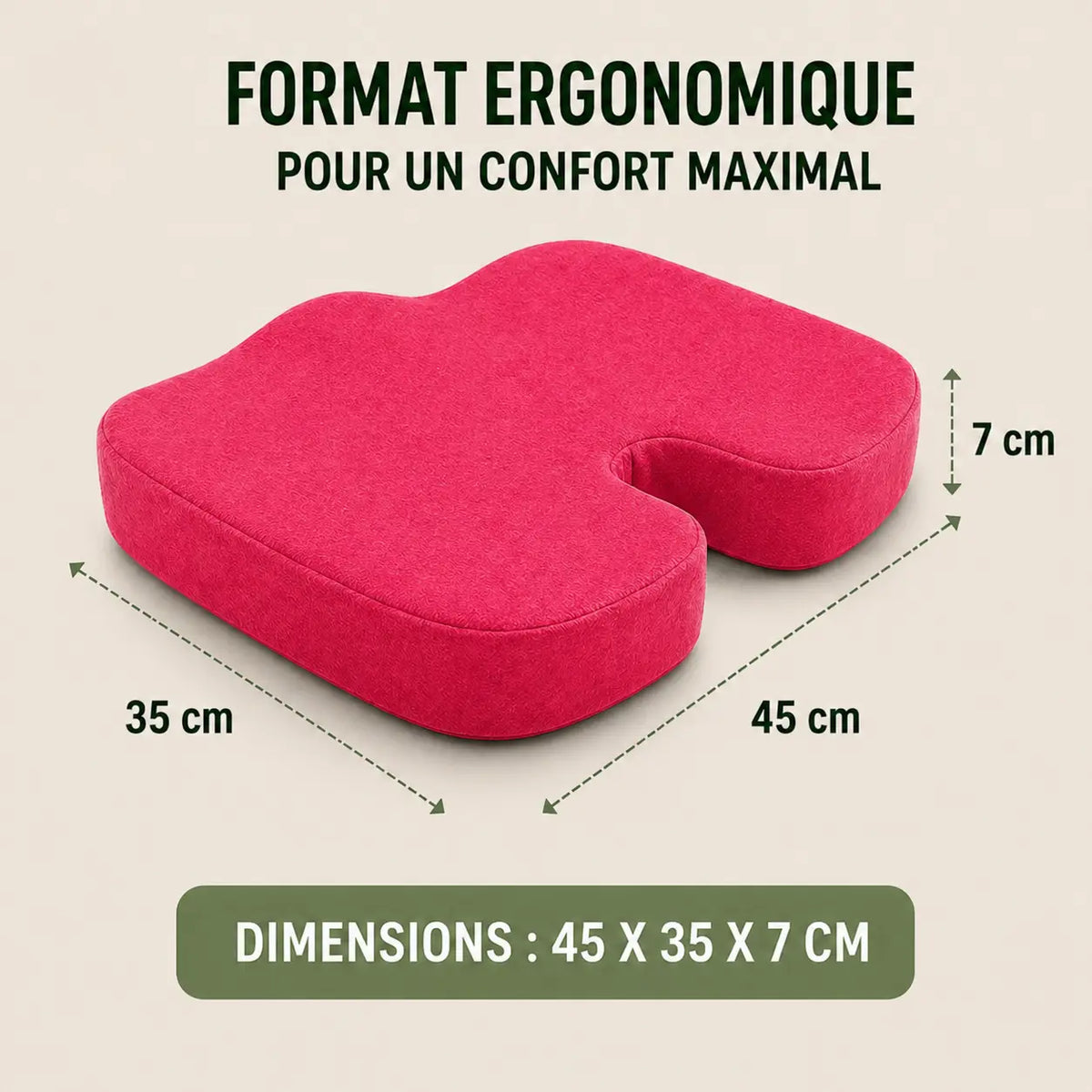Coussin bureau respirant rose forme ergonomique visible vue 2
