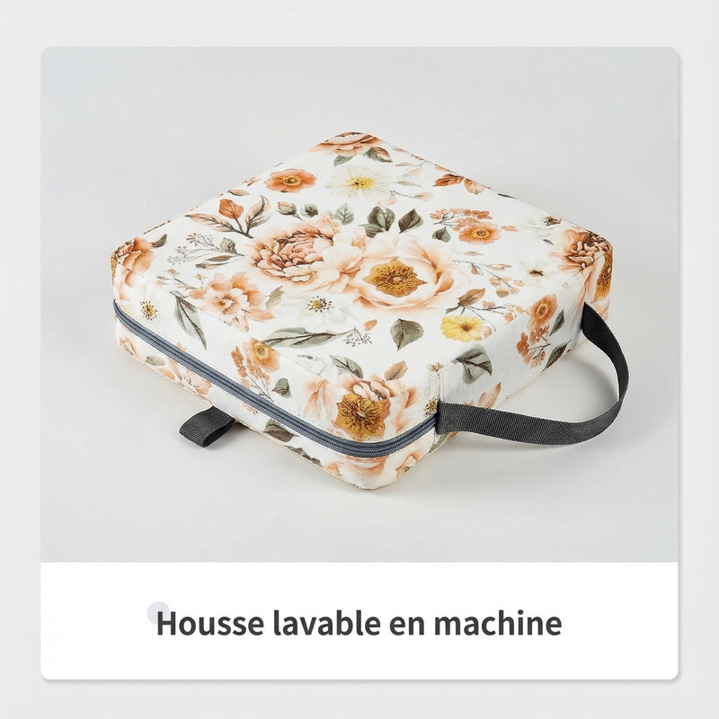 Coussin à sangles motif fleurs housse visible