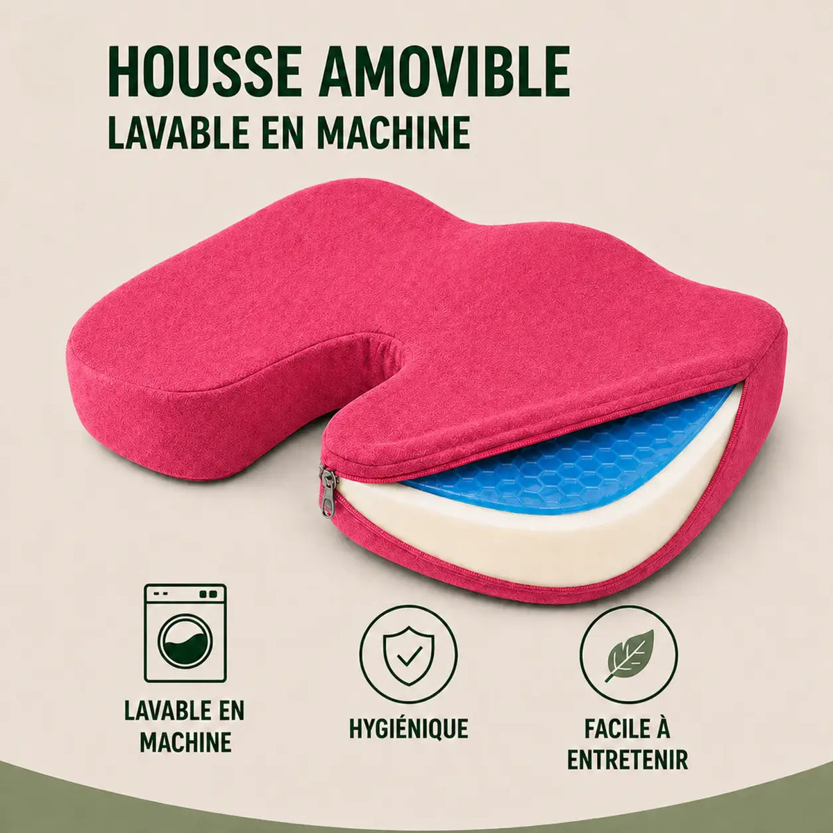 Coussin bureau respirant rose housse visible