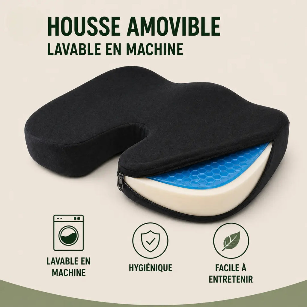 Coussin bureau gel rafraîchissant noir housse visible