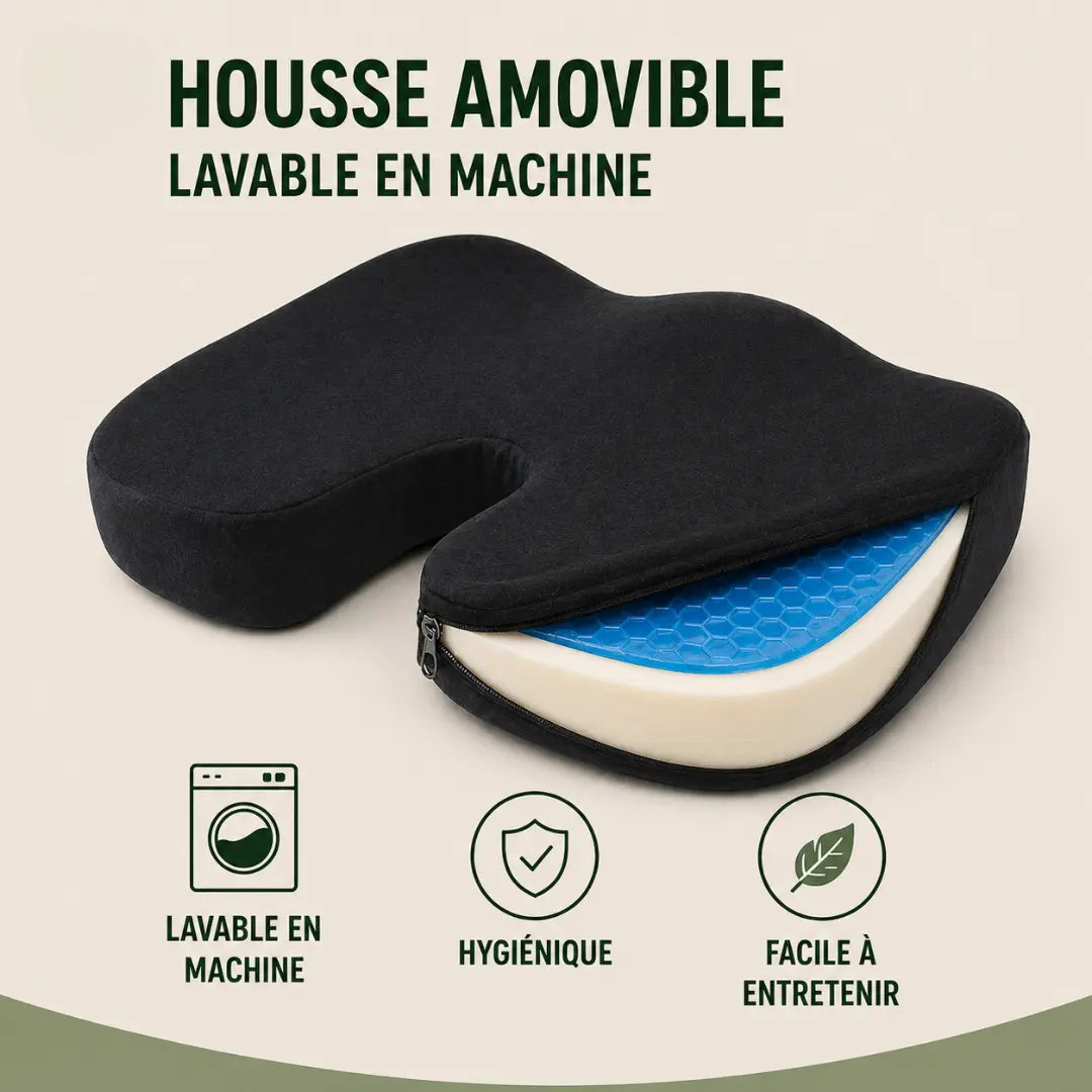 Coussin bureau gel rafraîchissant noir housse visible