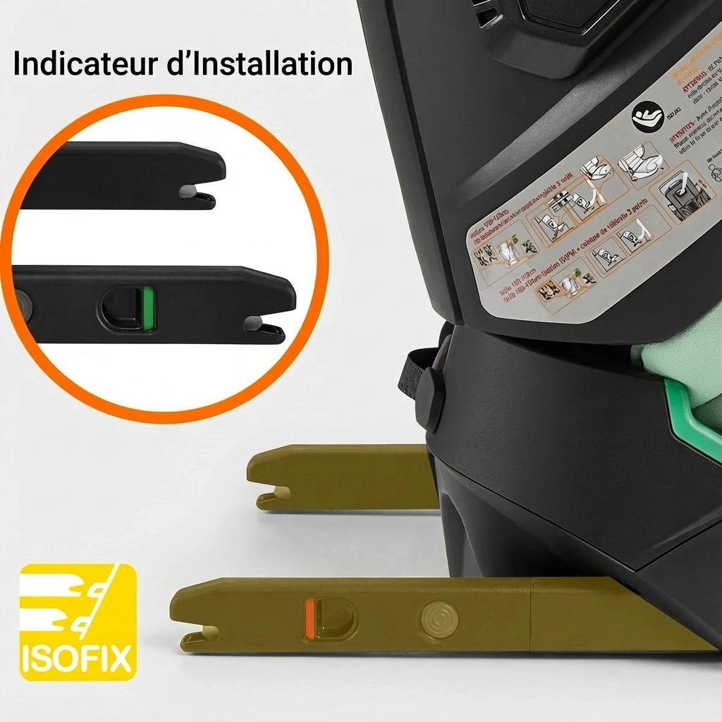 Rehausseur de Siège Auto avec Dossier Haut Vert (100–150 cm) détail de la finition