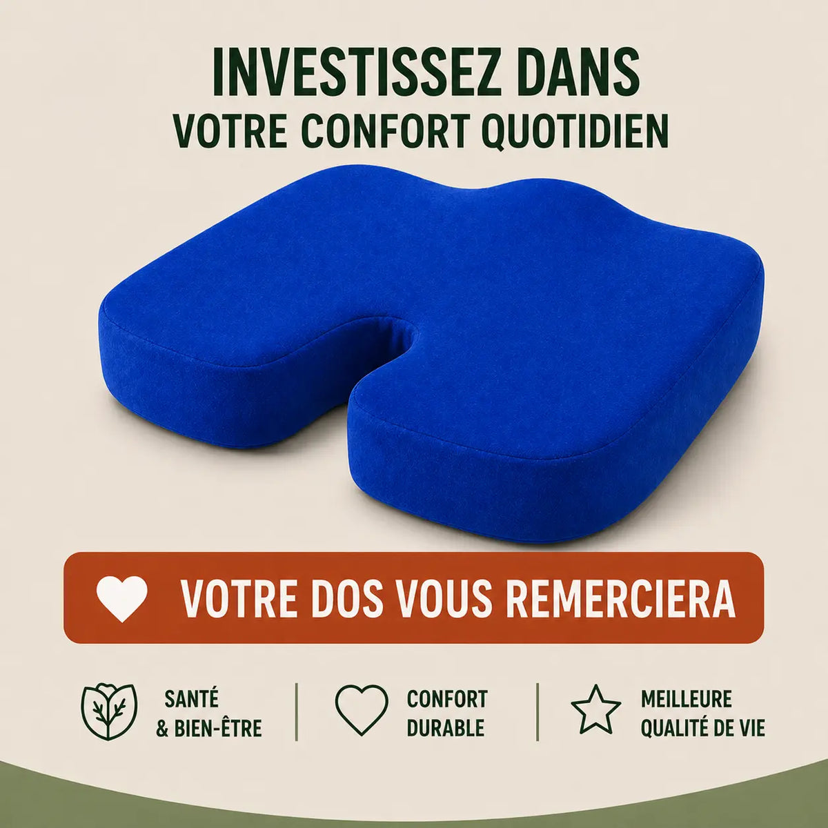 Coussin forme U coccyx bleu vue secondaire