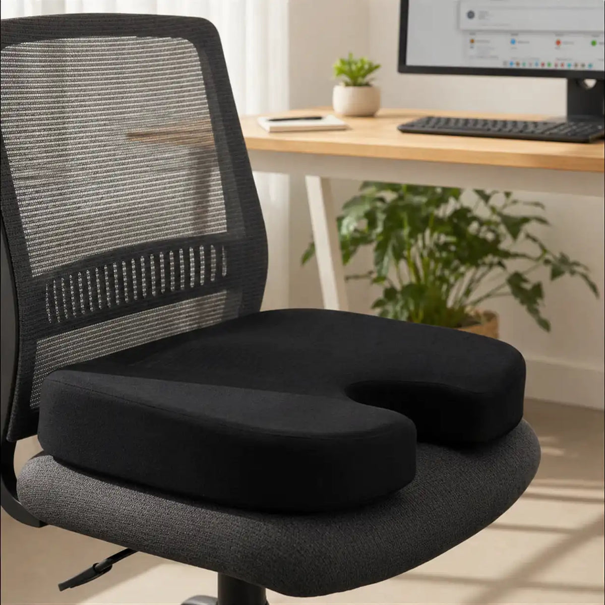 Coussin bureau gel rafraîchissant noir mise en situation d'usage