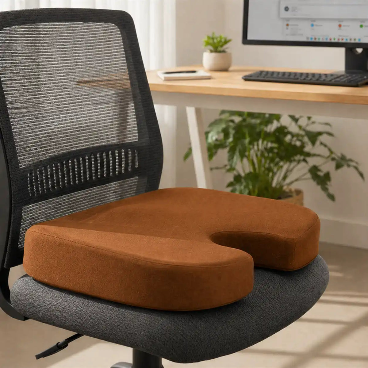 Coussin mémoire antidérapant marron mise en situation d'usage vue 2