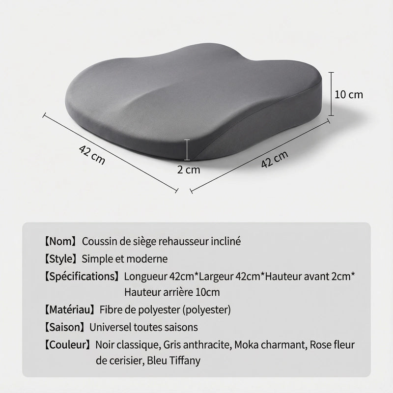 Coussin auto antidérapant gris avec dimensions visibles