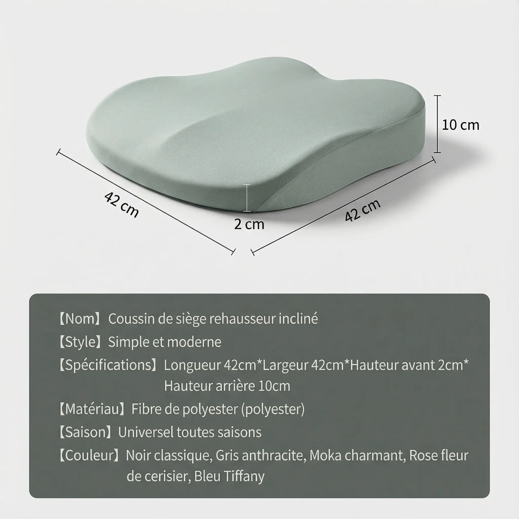 Coussin siège voiture vert avec dimensions visibles