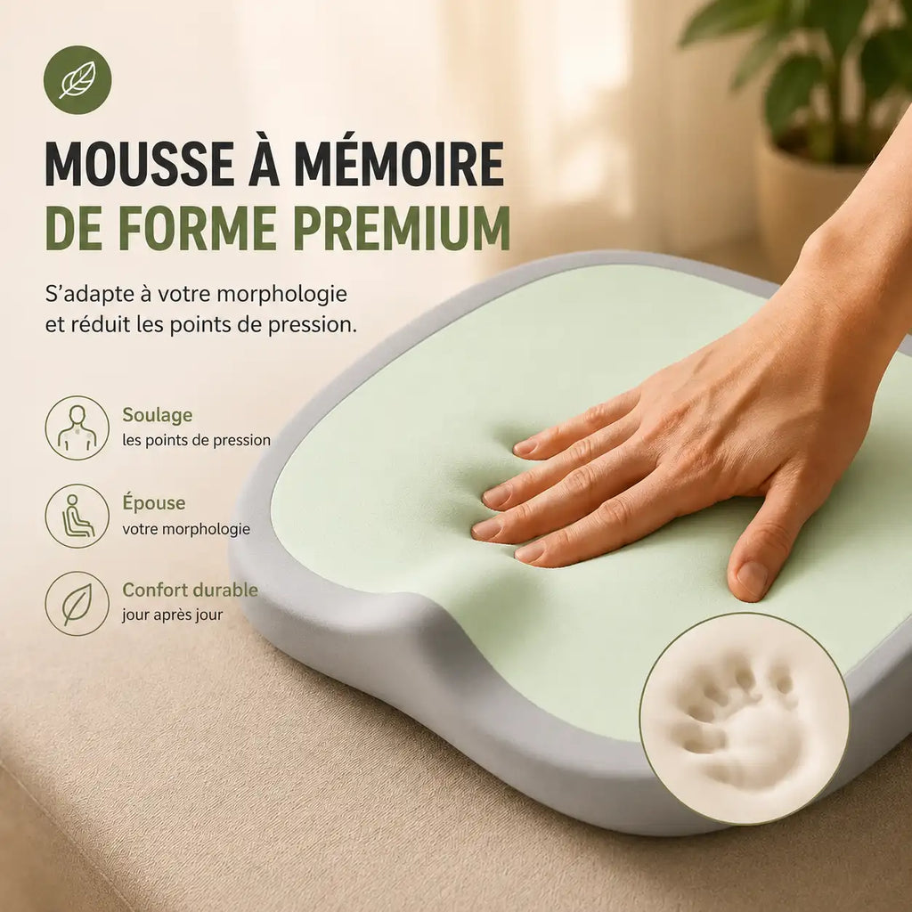 Coussin chaise détente vert clair détail mousse mémoire de forme