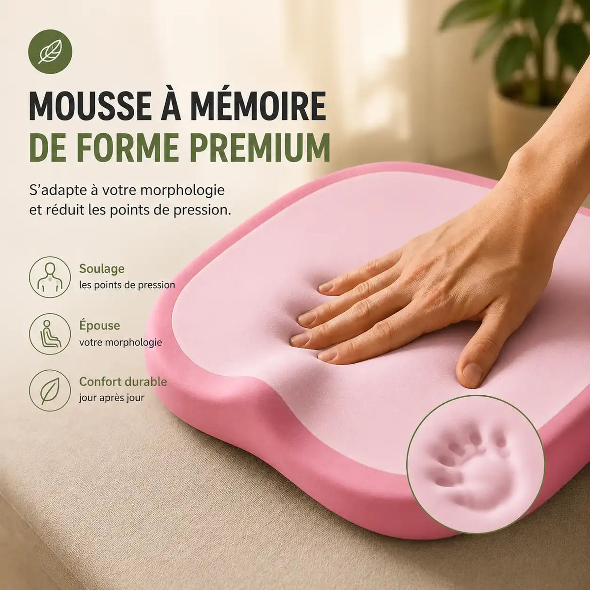 Coussin assise lecture rose détail mousse mémoire de forme