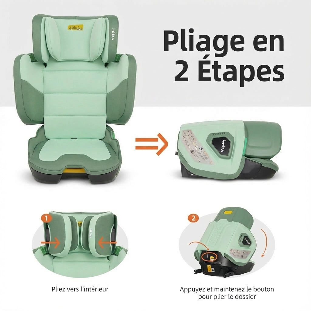 Rehausseur de Siège Auto avec Dossier Haut Vert (100–150 cm) vue de côté