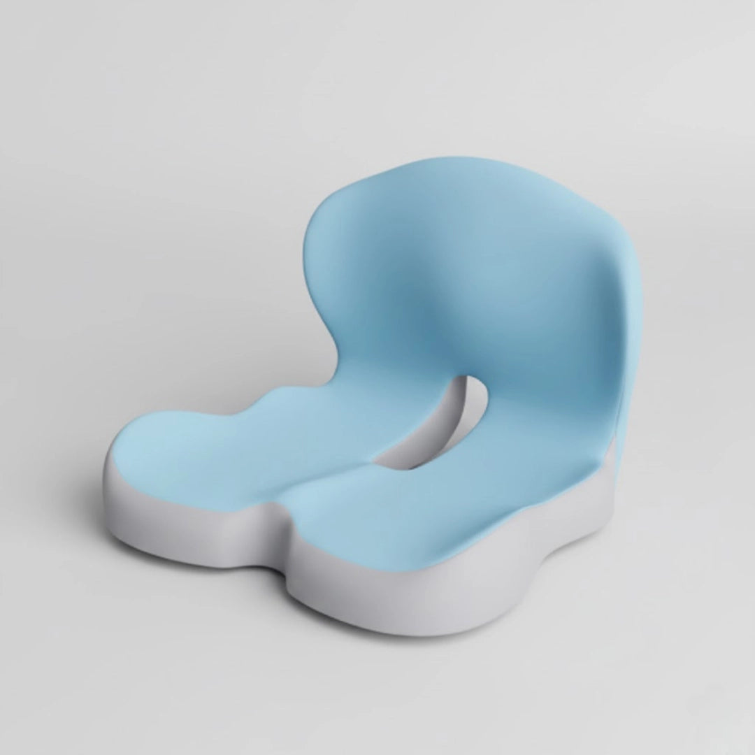 Coussin respirant coccyx bleu ciel sur fond blanc