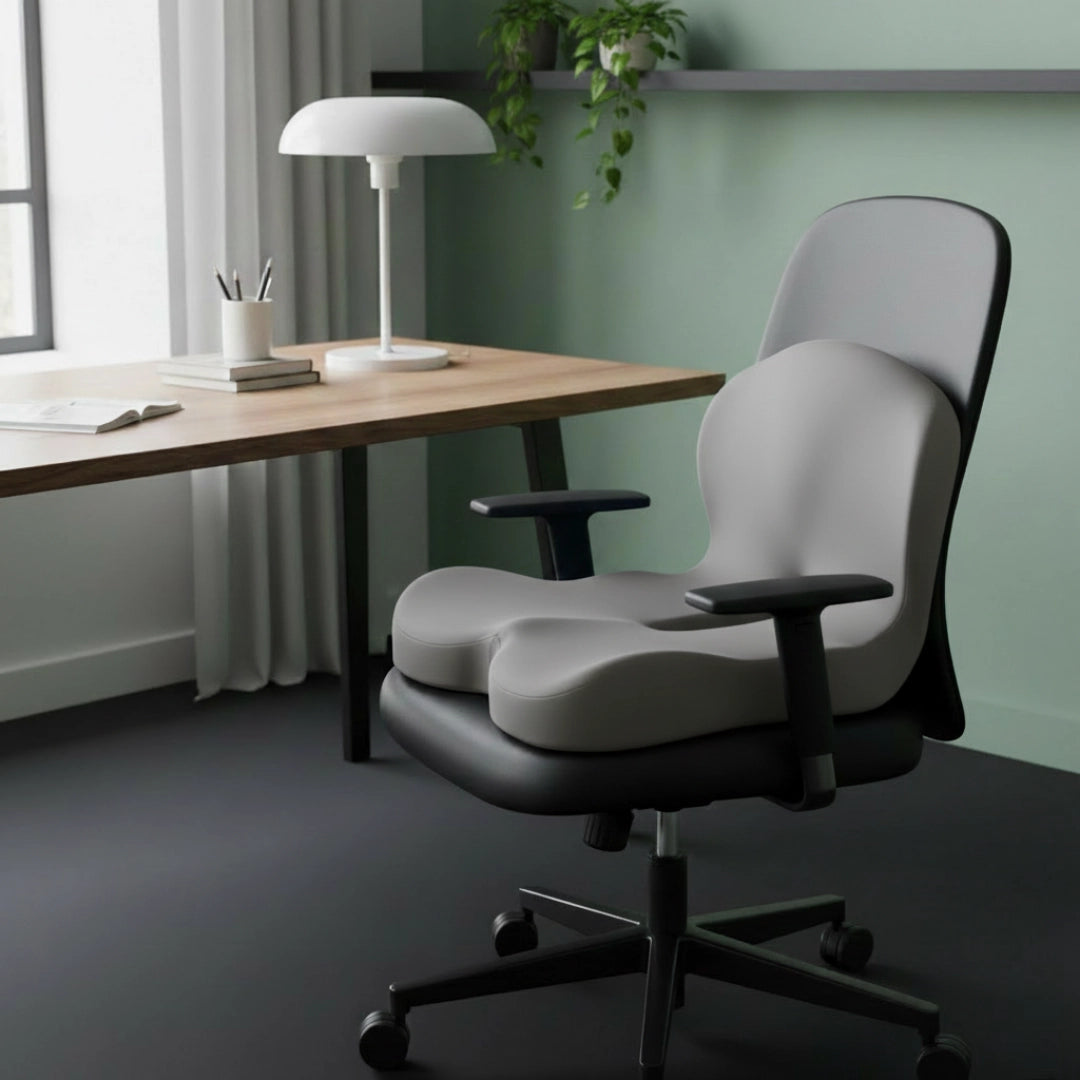 Coussin assise en U gris installé sur une chaise