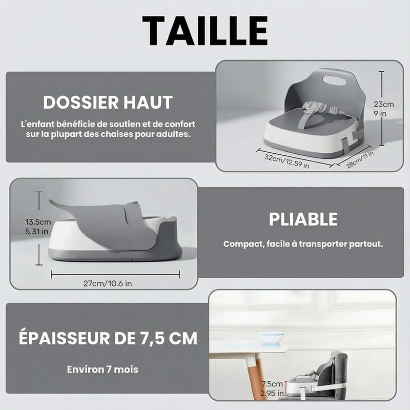 Rehausseur transportable harnais sécurité avec dimensions visibles format transportable visible
