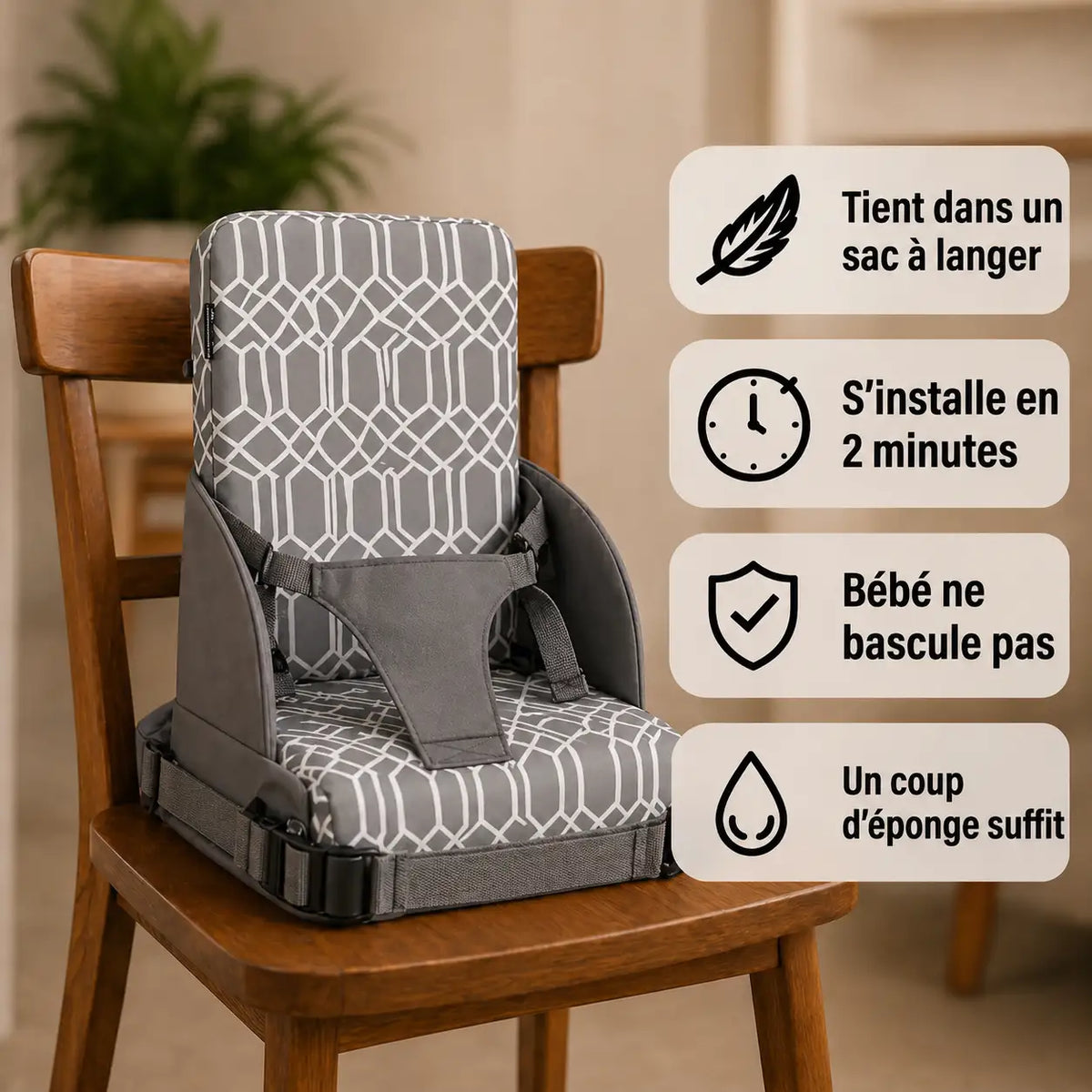 Rehausseur bébé grille grise détail du format