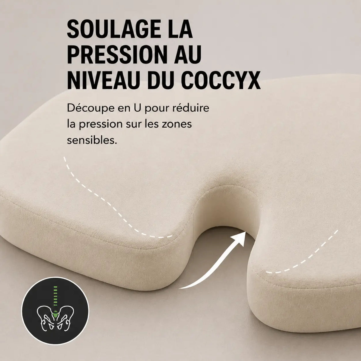 Coussin haute densité gris beige vue de côté