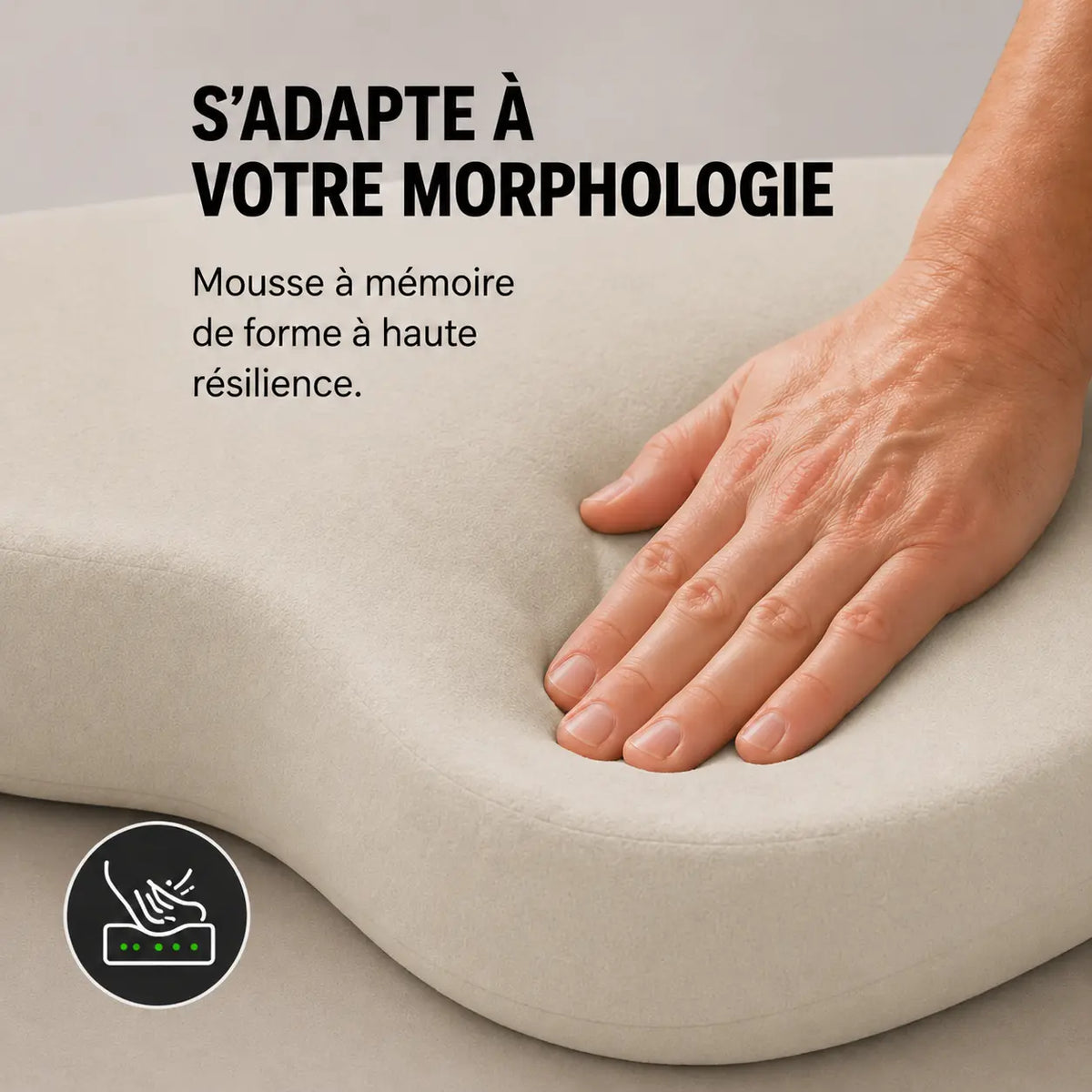 Coussin haute densité gris beige détail mousse mémoire de forme