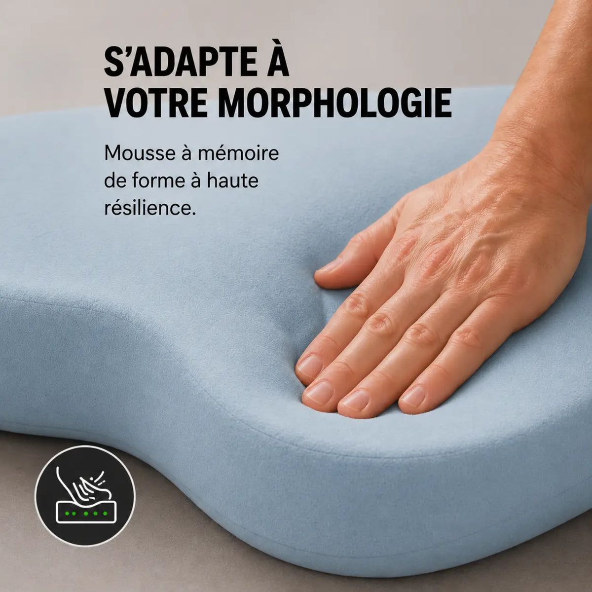Coussin respirant coccyx bleu ciel détail mousse mémoire de forme