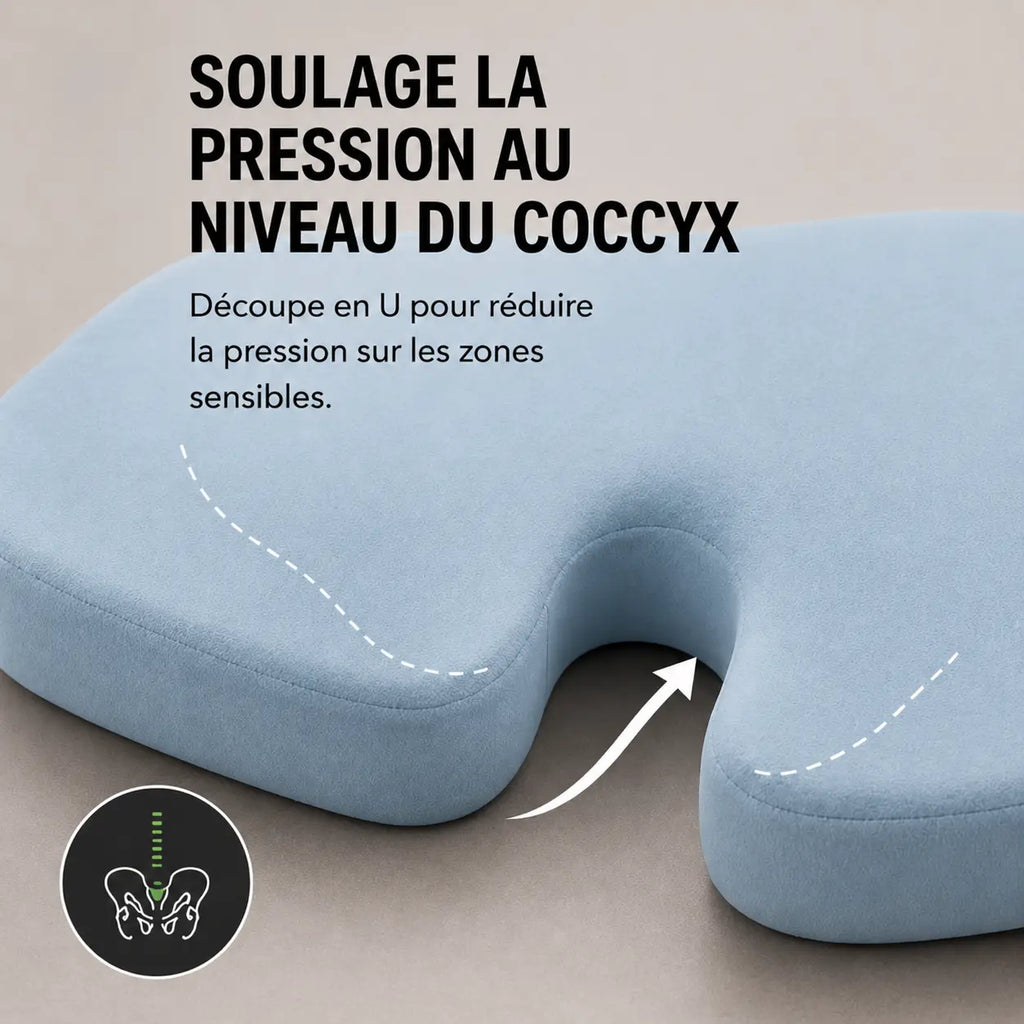 Coussin respirant coccyx bleu ciel avec forme en U