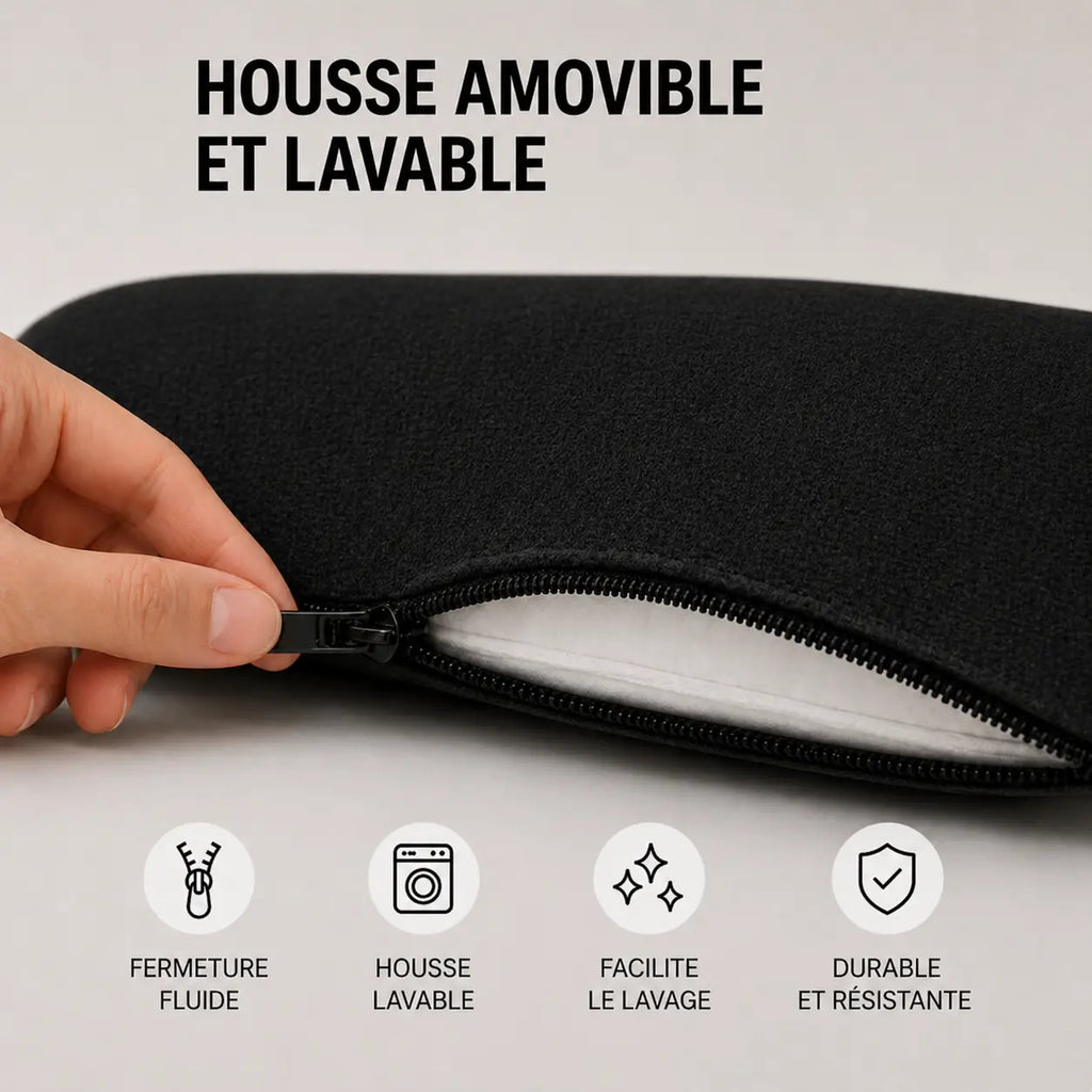 Coussin mémoire de forme coccyx noir housse zippée visible