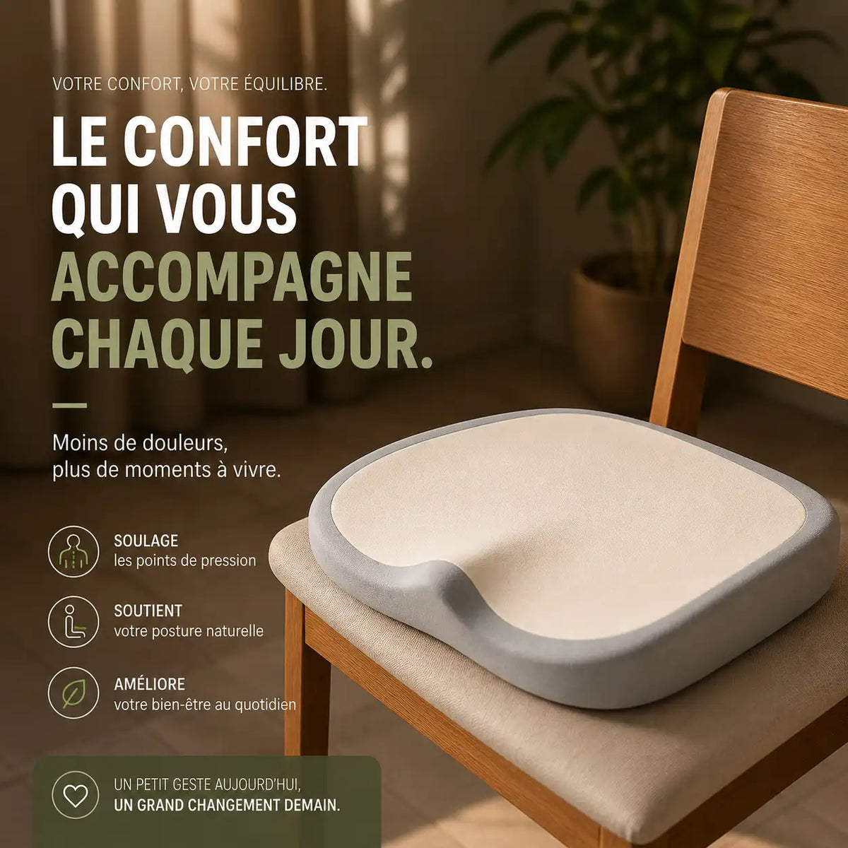 Coussin chaise mémoire de forme beige vue de côté