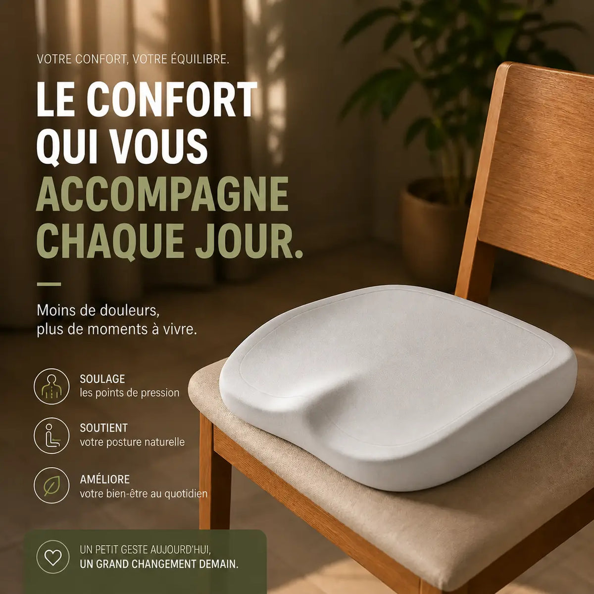 Coussin assise souple argent vue de côté