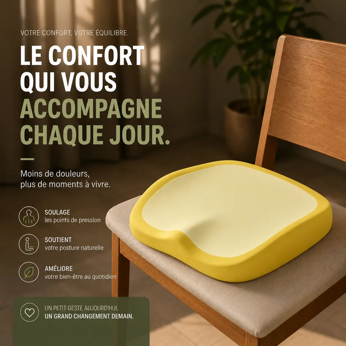 Coussin élévateur jaune lavable vue de côté