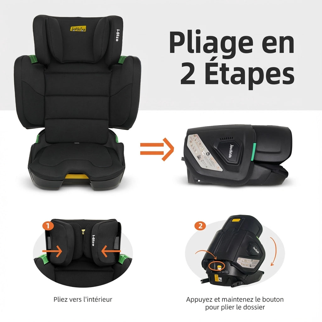 Rehausseur de Siège Auto avec Dossier Haut Noir (100–150 cm) avec dossier visible